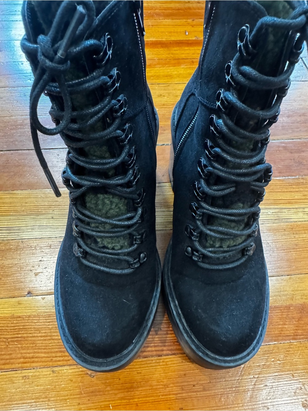 Madden Girl Black Lace-Up Suede Ankle Boots with Knit Tongue